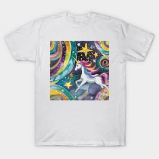 starry night with galaxy and stars and unicorn T-Shirt